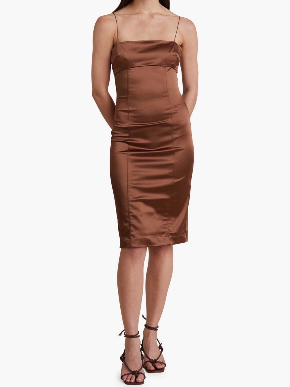 bec + bridge Brown Satin Waistband Dress